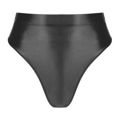 YiZYiF Women's Glossy Shiny High Waisted Dance Yoga Bottoms High Cut Briefs Cheeky Knikcers Black XX-Large