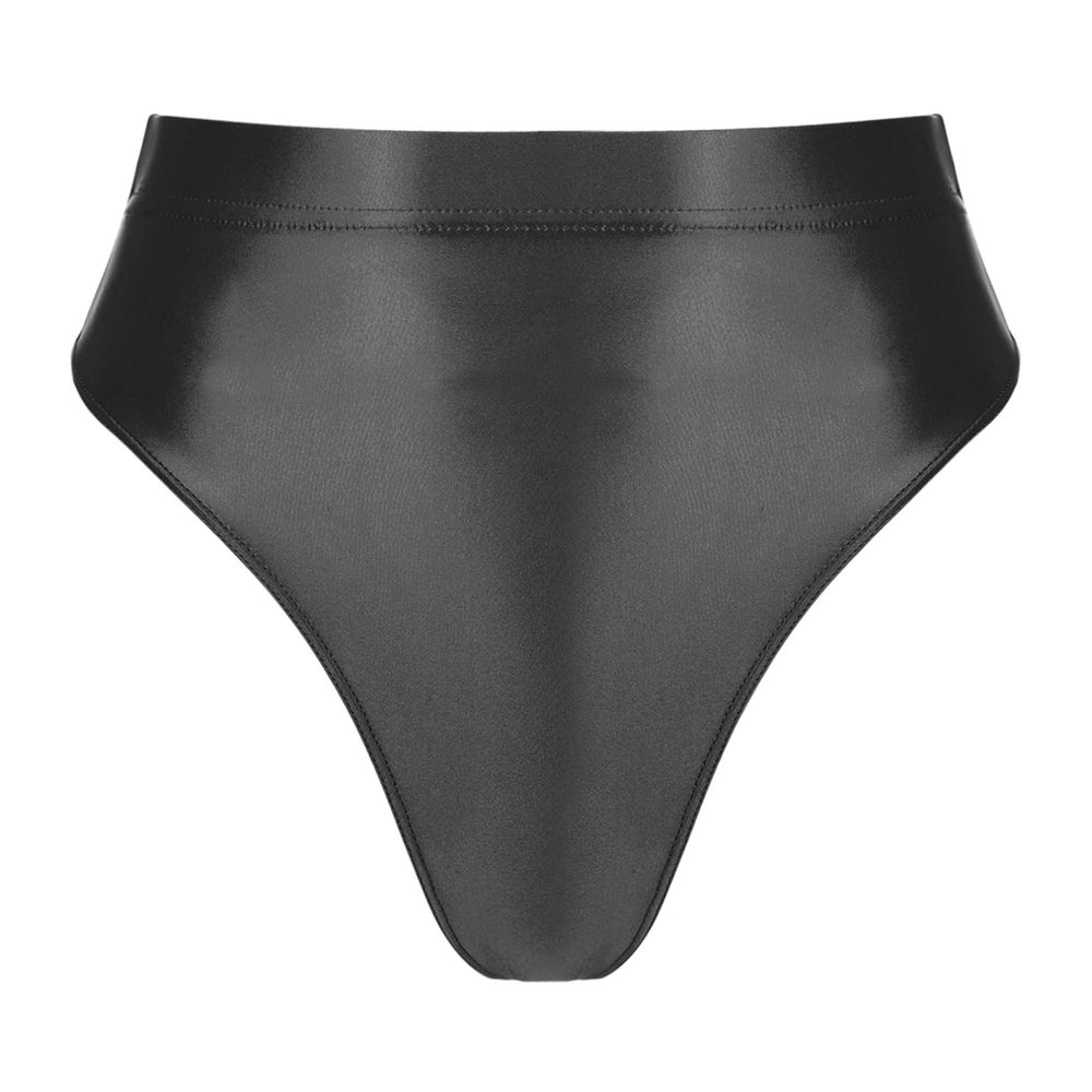 YiZYiF Women's Glossy Shiny High Waisted Dance Yoga Bottoms High Cut Briefs Cheeky Knikcers Black XX-Large