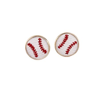 Mini Leather Round Soccer Baseball Sport Stud Earings Softball for Sport Ball Fans Player Baseball Stuff Friendship Handmade Jewelry-White