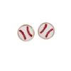 Mini Leather Round Soccer Baseball Sport Stud Earings Softball for Sport Ball Fans Player Baseball Stuff Friendship Handmade Jewelry-White view 1