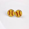 Mini Leather Round Soccer Baseball Sport Stud Earings Softball for Sport Ball Fans Player Baseball Stuff Friendship Handmade Jewelry-White view 3