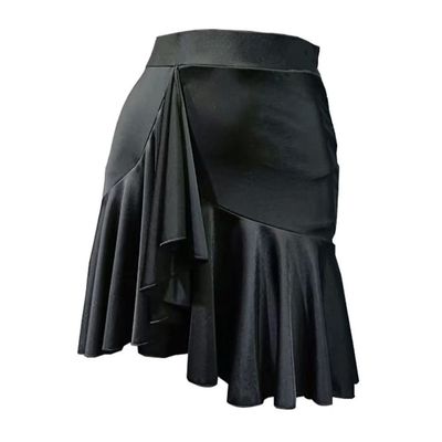Latin Dance Skirts for Women Fringe Split Ballroom Skirts for Performance Practice Dancewear (L) Black