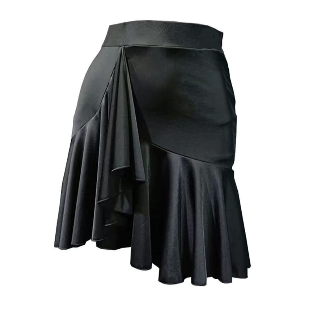 Latin Dance Skirts for Women Fringe Split Ballroom Skirts for Performance Practice Dancewear (L) Black