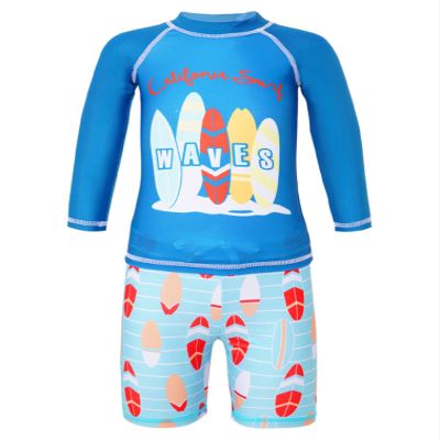 iiniim Boys Rash Guard Boyleg 2 Pieces Swimsuits Kids Long Sleeve Shirt UPF 50 Bathing Suit Swimwear Blue 5-6 Years