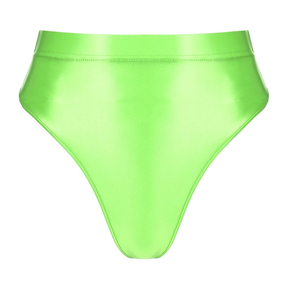 YiZYiF Women's Glossy Shiny High Waisted Dance Yoga Bottoms High Cut Briefs Cheeky Knikcers Fluorescent Green XX-Large
