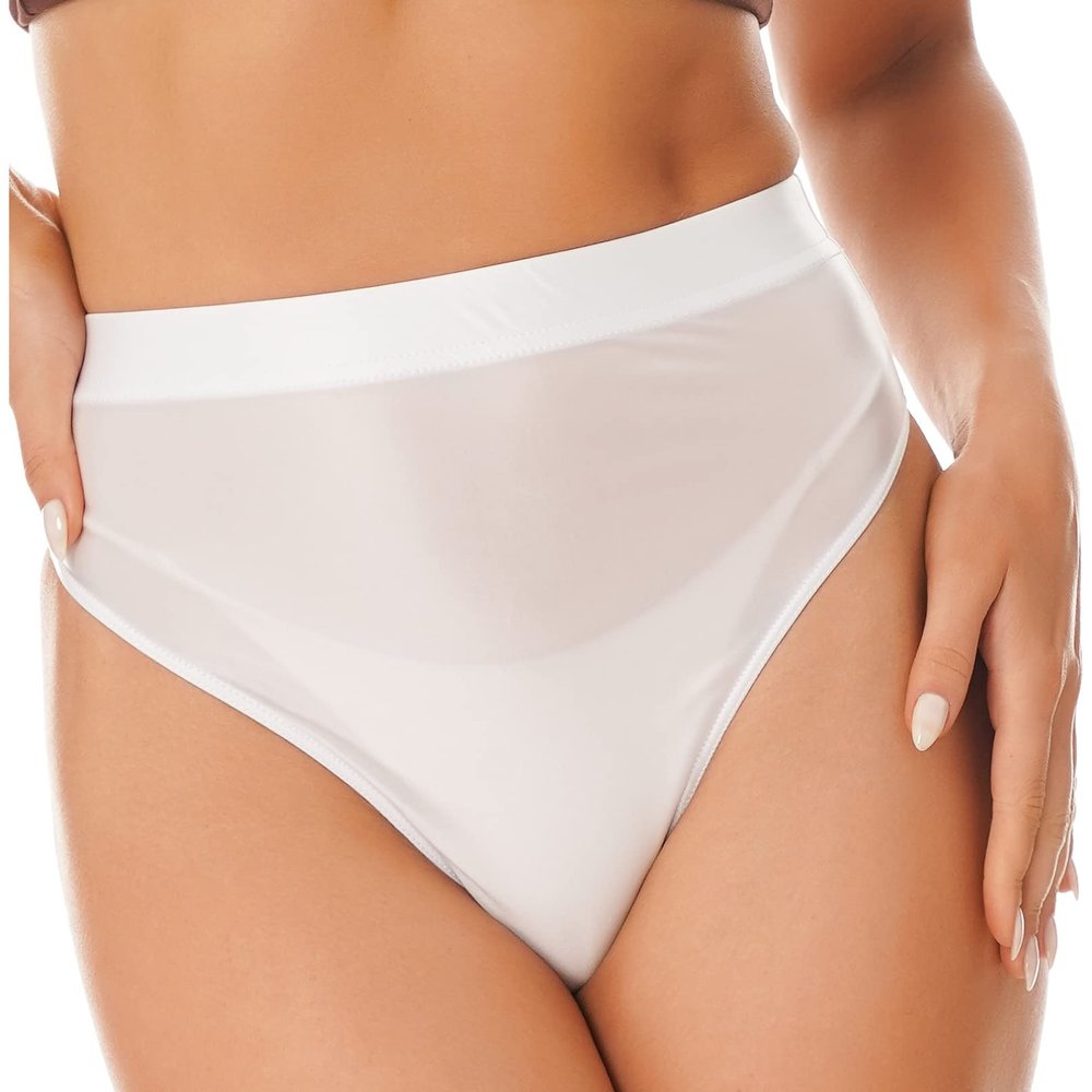 Linjinx Women's Glossy High Waist Yoga Shorts Gym Workout Rave Booty Dance Mini Hot Pants Bottoms White Medium