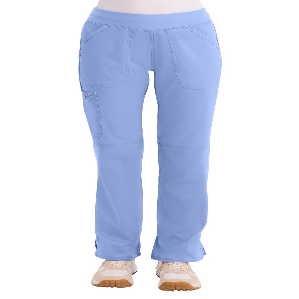 Cherokee Women Scrub Pant with Straight Leg Pull-on Pant Medical Bottom with 4 Pocket & 2-Way Stretch Fabric Plus Size - WW110, 5XL Petite, Ciel Blue