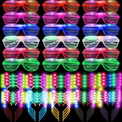 88 Pieces Light Up Party Favors Including 48 Glow Glasses LED Flashing Shutter Shades Glasses with 40 LED Cat Ear Headband Light up Headband for Carnival Glow in The Dark Neon Party Accessories