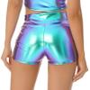 vastwit Womens Shiny Metallic High Waisted Booty Shorts Hot Pants Festival Rave Dance Bottoms Clubwear Blue&Purple B Large view 4