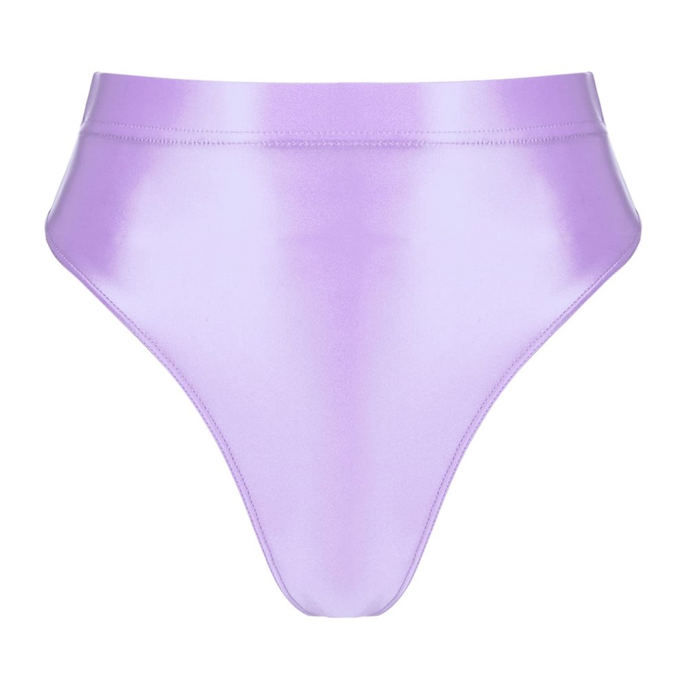 YiZYiF Women's Glossy Shiny High Waisted Dance Yoga Bottoms High Cut Briefs Cheeky Knikcers Light Purple Large