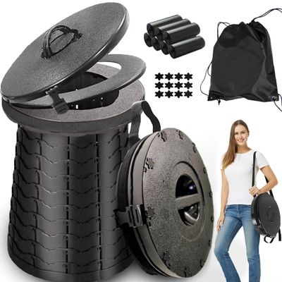 ALEVMOOM XXL Portable Toilet for Camping,880lbs Capacity,19.7" H Adjustable Portable Toilet with 7 Garbage Bags,Porta Potty for Adults,Collapsible Luggable Loo for Camping/Travel/Car/Hiking