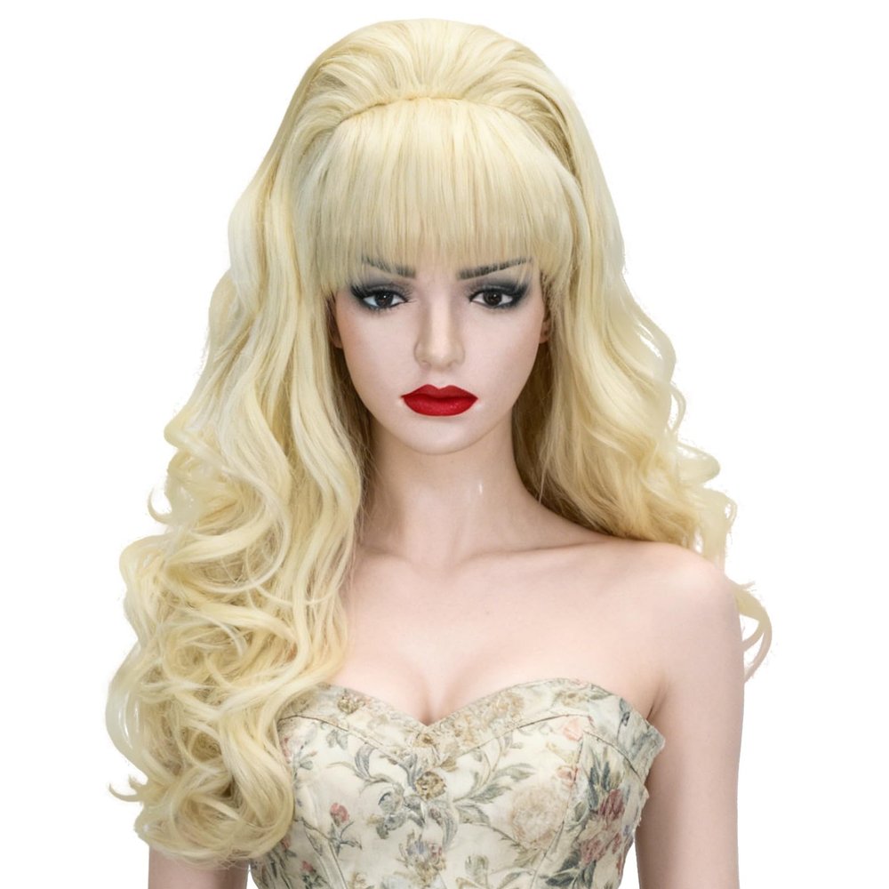Aicos 70s Wigs for Women Big Blonde Hair Beehive Wig Costume Vintage Wig 60s 50s Dress Up Party Wigs for Women Pinup Halloween Costume Wig with Bangs