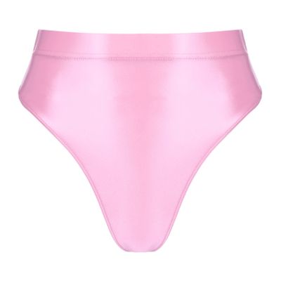 YiZYiF Women's Glossy Shiny High Waisted Dance Yoga Bottoms High Cut Briefs Cheeky Knikcers Pink Large