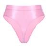 YiZYiF Women's Glossy Shiny High Waisted Dance Yoga Bottoms High Cut Briefs Cheeky Knikcers Pink Large view 2
