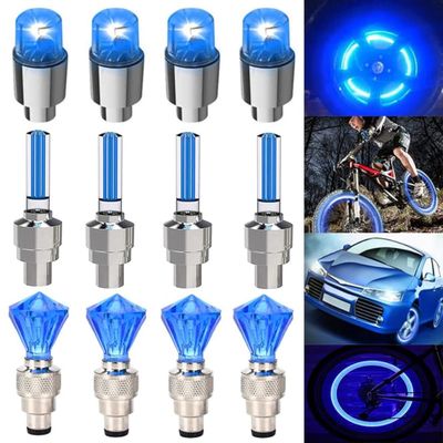 FICBOX 12PCS LED Flash Tyre Wheel Valve Cap Light for Car Bike Motor Wheel Tire Light (Blue)