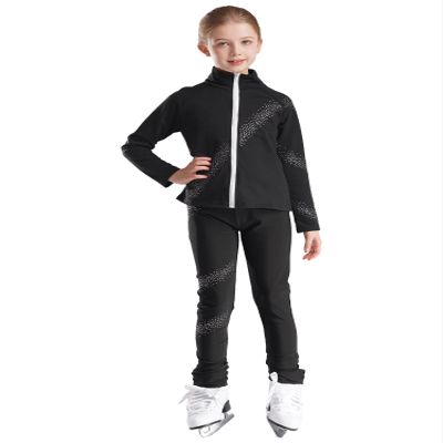 easyforever Kids Girls Figure Skating Jacket Outerwear with Practice Leggings Ice Skating Pants Training Costumes Black 6 Years