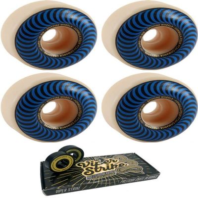56mm Spitfire Wheels Formula Four Classic Swirl White w/Blue Skateboard Wheels - 101a with Viper Strike Skateboard Bearings 8mm Precision ABEC 7 Skateboard Bearings - Bundle of 2 Items