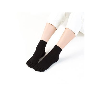 Cotton Socks with Toes Solid Color Striped Five Finger Crew Socks Women Mori Girl Short Resistant Moisture Wicking (Color : Black-Solid Color, Size : EUR 35-39 US 5-8)
