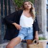 Women Summer Tops Kimono Cardigans Sheer Beach Cover Ups Chiffon Open Front Shirts Black,M view 2