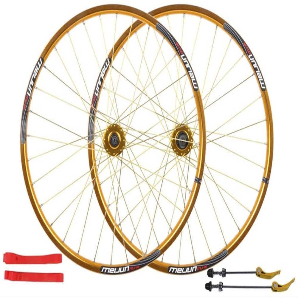 Wheelset 26 Inch MTB Bicycle Wheelset,Double Wall Alloy Rim Disc Brake Quick Release Bike Wheel 7/8/9/10 Speed Cassette Road Wheel (Color : Gold, Size : 26inch)