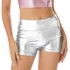 vastwit Womens Shiny Metallic High Waisted Booty Shorts Hot Pants Festival Rave Dance Bottoms Clubwear Silver B Large view 2