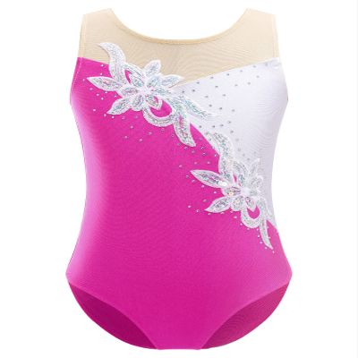 FEESHOW Gymnastics Leotards for Girls Sparkle Metallic Athletic Clothes Activewear One-piece Skating Jumpsuit Rose Red 8 Years