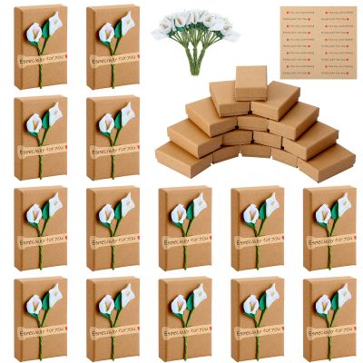 Leinuosen 36 Pack Lily Flower Jewelry Gift Boxes Bulk with Stickers Small Gift Packaging Boxes with Lids for Women Necklace Earring Display Wedding Birthday Anniversaries, 2.2 x 3.4 x 1.1 In