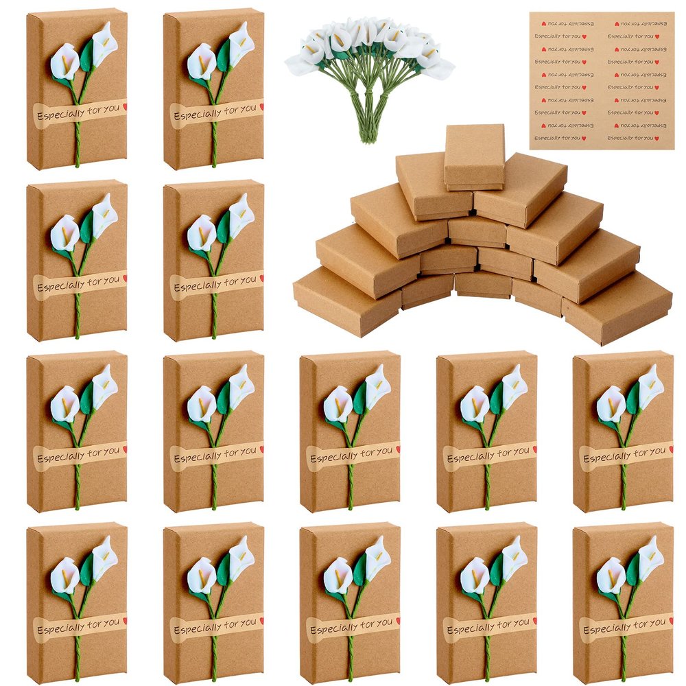 Leinuosen 36 Pack Lily Flower Jewelry Gift Boxes Bulk with Stickers Small Gift Packaging Boxes with Lids for Women Necklace Earring Display Wedding Birthday Anniversaries, 2.2 x 3.4 x 1.1 In