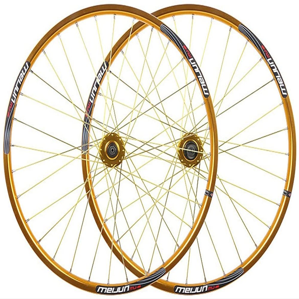 Wheelset 26In Bicycle Wheelset,Aluminum Alloy Double-Layer Disc Brake Rim Alloy Alum Bike Hub Sealed Bearing QR Cycling Rim Road Wheel (Color : Gold, Size : 26inch)