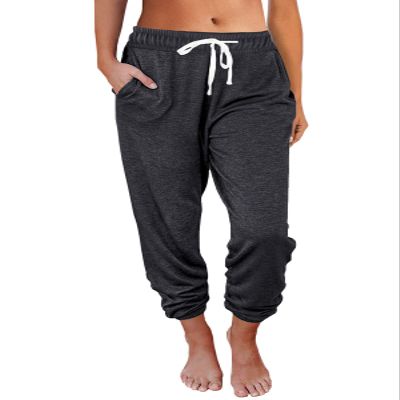 AUTOMET Womens High-Waisted Sweatpants with Pockets, Loose Lounge & Pajama Pants for Fall, Winter, Spring Yoga Travel BlackGrey S