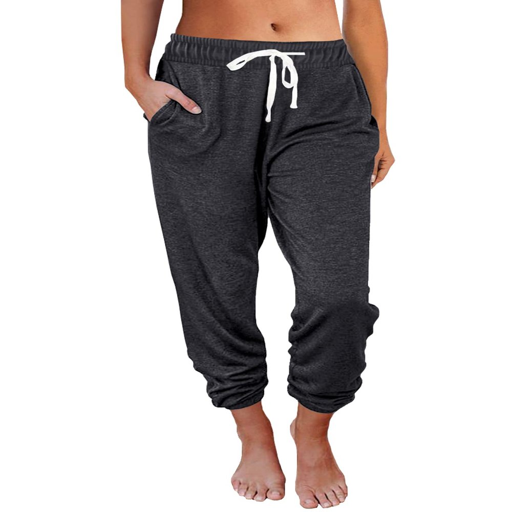 AUTOMET Womens High-Waisted Sweatpants with Pockets, Loose Lounge & Pajama Pants for Fall, Winter, Spring Yoga Travel BlackGrey S