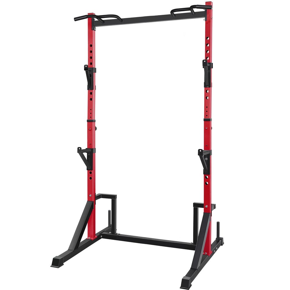 CANPA Multifunction Power Rack with Pull up Bar, Heavy Capacity and Adjustable Squat Stand Rack for Home Gym Equipment, Power Rack Cage (Red)