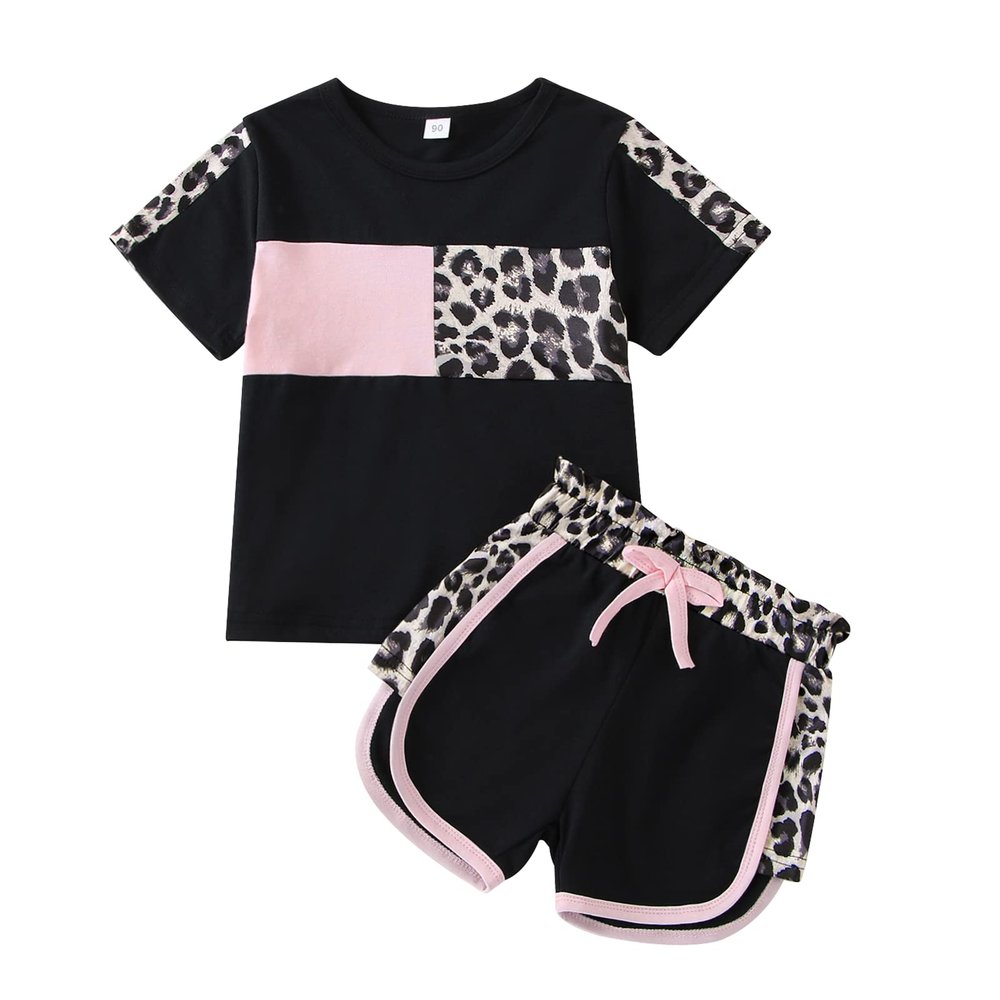 18 months Girl Clothes Infant Summer Outfits For Girls Cute Baby Short Sleeve Leopard Tops T-shirt + Camo Shorts Set Sport Suits Tracksuit Baby Girl Summer Outfits Set Black Leopard 18-24 Months 90cm