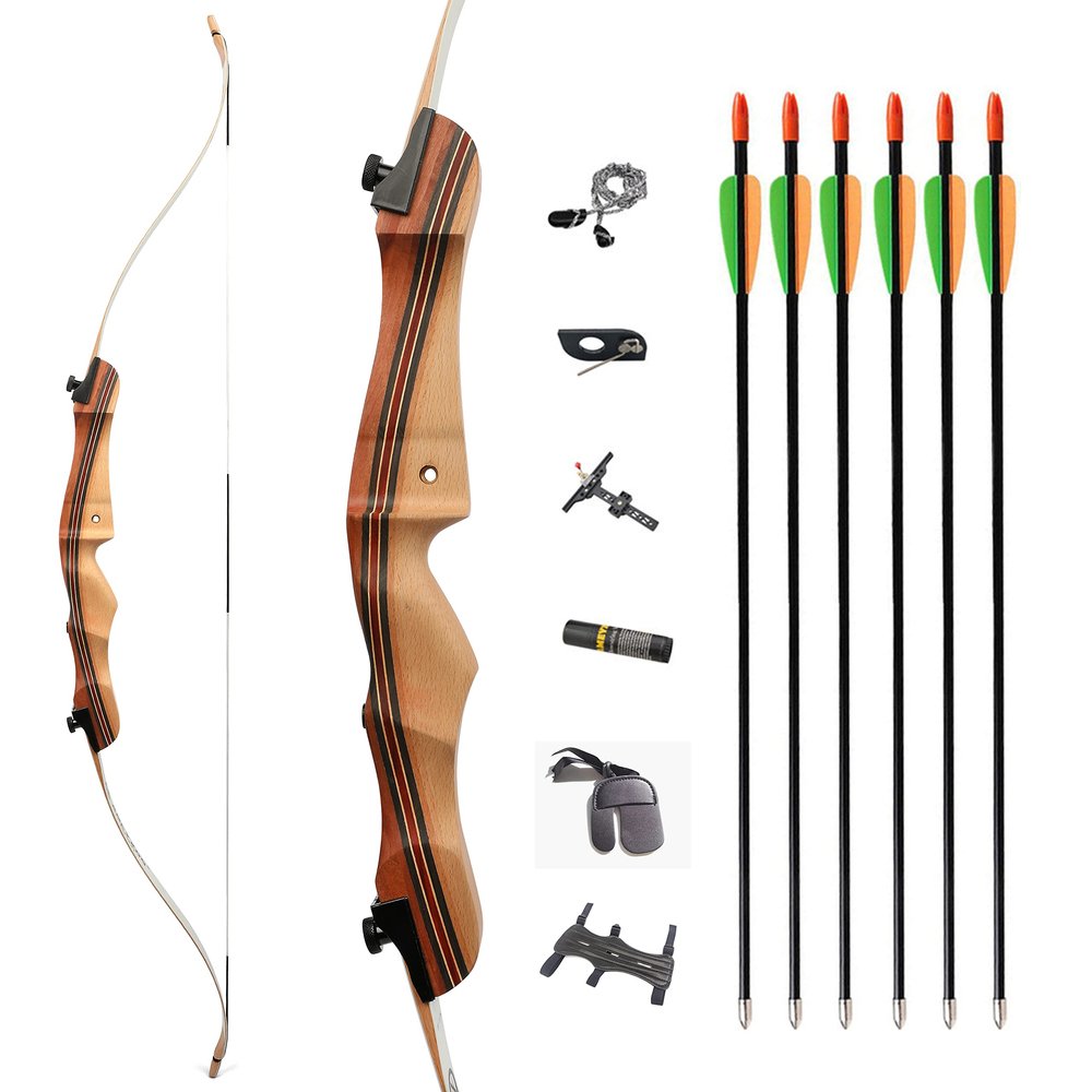 48/54 Inch Archery Takedown Recurve Bow and Arrow Set 10-20Lbs Right Handed Wood Bow for Women Beginner Outdoor Training Game (14 Lbs, 54inch/Type 2)