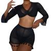 Bikini Sets for Women Women Tassel Trim Cover Up Top with Shorts Set Beach Two Piece Swimsuits Bathing Suits (Black, XL) view 1
