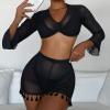Bikini Sets for Women Women Tassel Trim Cover Up Top with Shorts Set Beach Two Piece Swimsuits Bathing Suits (Black, XL) view 2