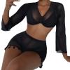 Bikini Sets for Women Women Tassel Trim Cover Up Top with Shorts Set Beach Two Piece Swimsuits Bathing Suits (Black, XL) view 3
