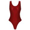 Yihuimin Women's Glossy High Cut Low Back Swimsuit One Piece Monokini Swimwear Bathing Suit Red Medium view 2