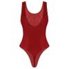 Yihuimin Women's Glossy High Cut Low Back Swimsuit One Piece Monokini Swimwear Bathing Suit Red Medium view 3