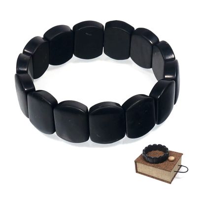 Shungite Protective Natural Stone Bracelet with Jewellery Box (Handgelenk Grey: L 7 cm)
