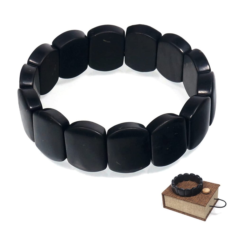 Shungite Protective Natural Stone Bracelet with Jewellery Box (Handgelenk Grey: L 7 cm)