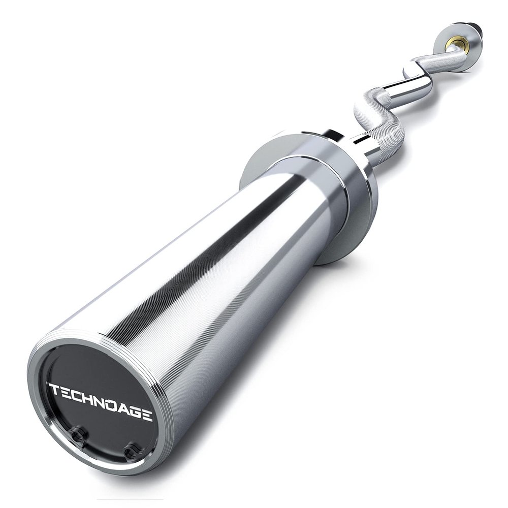 TECHNOAGE EZ Curl Bar, 47" Olympic Curl Bar(350LBS Capacity) Solid Chrome Barbell with Copper Sleeve and Bearing for 2-inch Plates