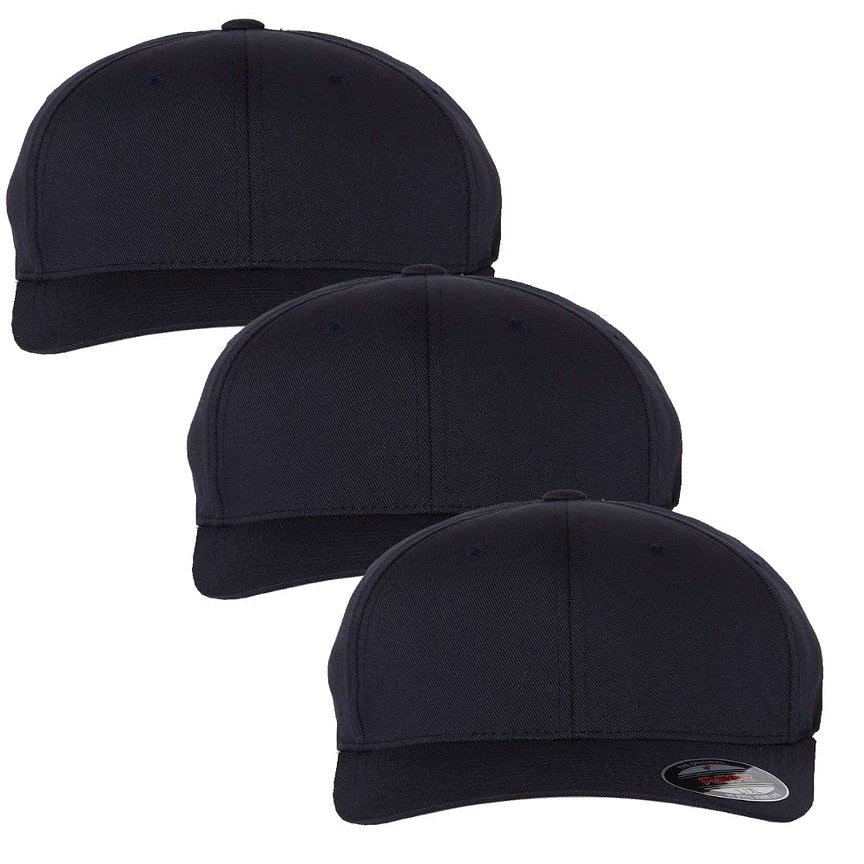Flexfit 6277 Wooly Unisex Combed Cap, Dark Navy (3 Pack), Small-Medium