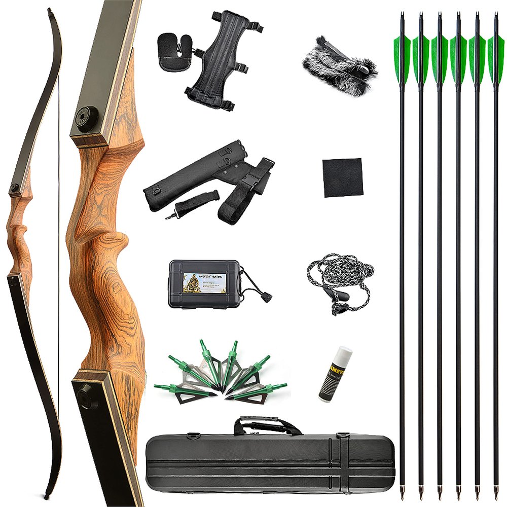 AMEYXGS 60" Archery Takedown Recurve Bow Set Wooden Riser 20-60lbs Hunting Bow Traditional Longbow Outdoor Shooting Adult Bow Right Handed (35LBS, Orange Kit)
