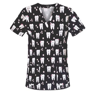 VIAOLI Women Short Sleeve Vneck Elastic Breathable Nurse Dental Uniform Slim Fit Top Scrub Clothes Summer Nurse Working Tops (63003,S)