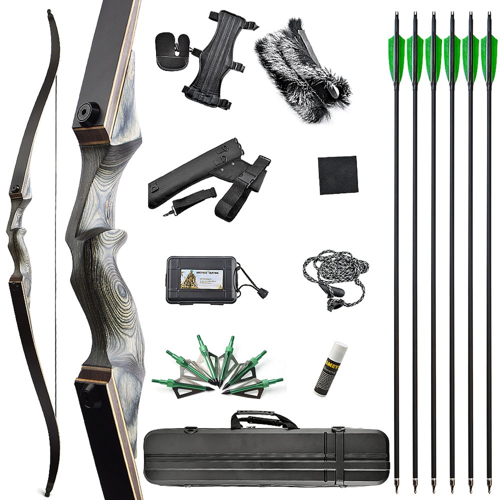AMEYXGS 60" Archery Takedown Recurve Bow Set Wooden Riser 20-60lbs Hunting Bow Traditional Longbow Outdoor Shooting Adult Bow Right Handed (60LBS, Grey kit)