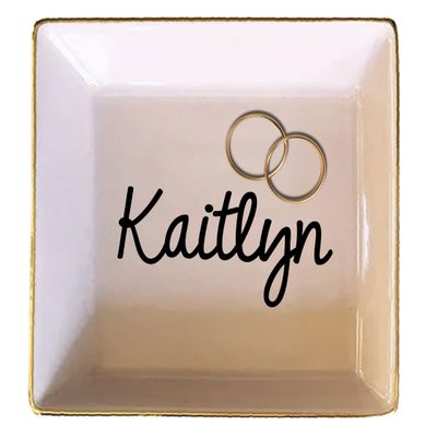 TEEAMORE Personalized Ring Dish Custom Trinket Tray Add Your Text Engagement Wedding Gift Jewelry Tray