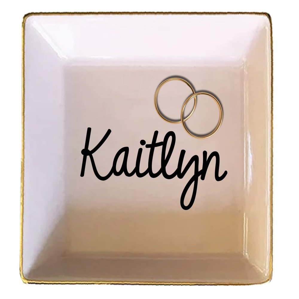 TEEAMORE Personalized Ring Dish Custom Trinket Tray Add Your Text Engagement Wedding Gift Jewelry Tray