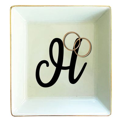 TEEAMORE Personalized Ring Dish Custom Trinket Tray Add Your Initials Valentines Day Wedding Gift Jewelry Tray