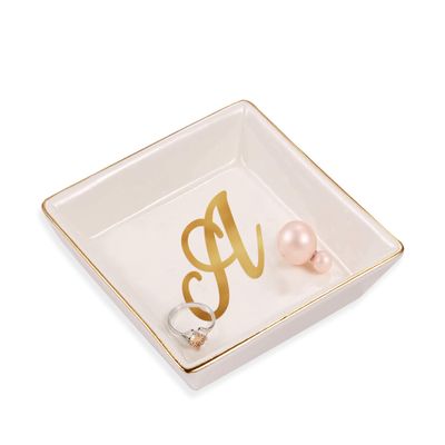 TEEAMORE Personalized Ring Dish Custom Trinket Tray Add Your Initials Valentines Day Wedding Gift Jewelry Tray